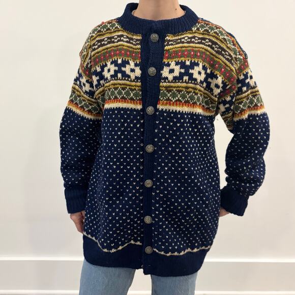Vintage Wool Fair Isle Knit Cardigan Unisex Size Medium / Large - Picture 3 of 4